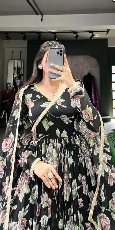 YNF 5103 Black Color Marble Floral Print Lace Touch Up Gown Casual, Wedding, Party, Festive, Events Etc. Expected Delivery 4-6 Working Days @1799/- | Gowns, Bollywood Gowns, Creative Gowns, Designer Gowns, Embroidered Gowns, Party Wear Gowns