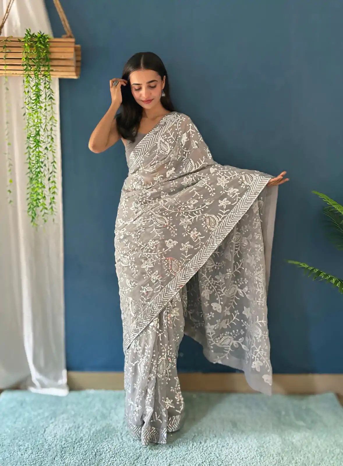 JR 629 Grey Color Georgette Sequence Work Saree Casual, Wedding, Festive, Events . Expected Delivery  4-6 Working Days @1749/- only                                                                                                                                           | Designer Sarees, Embroidered Sarees, Sarees, Bollywood Sarees, Creative Sarees, Ethnic Saree, Modern Digital sarees, Party Wear Sarees