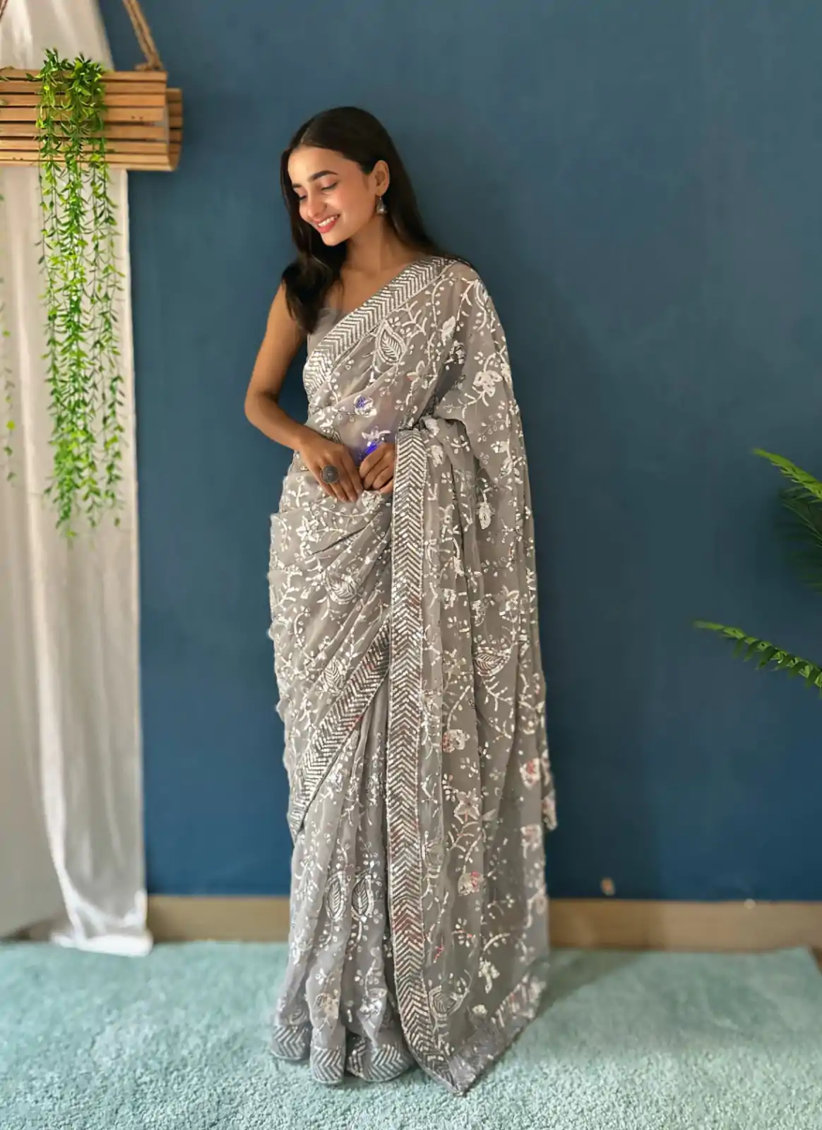 JR 629 Grey Color Georgette Sequence Work Saree Casual, Wedding, Festive, Events . Expected Delivery  4-6 Working Days @1749/- only                                                                                                                                           | Designer Sarees, Embroidered Sarees, Sarees, Bollywood Sarees, Creative Sarees, Ethnic Saree, Modern Digital sarees, Party Wear Sarees