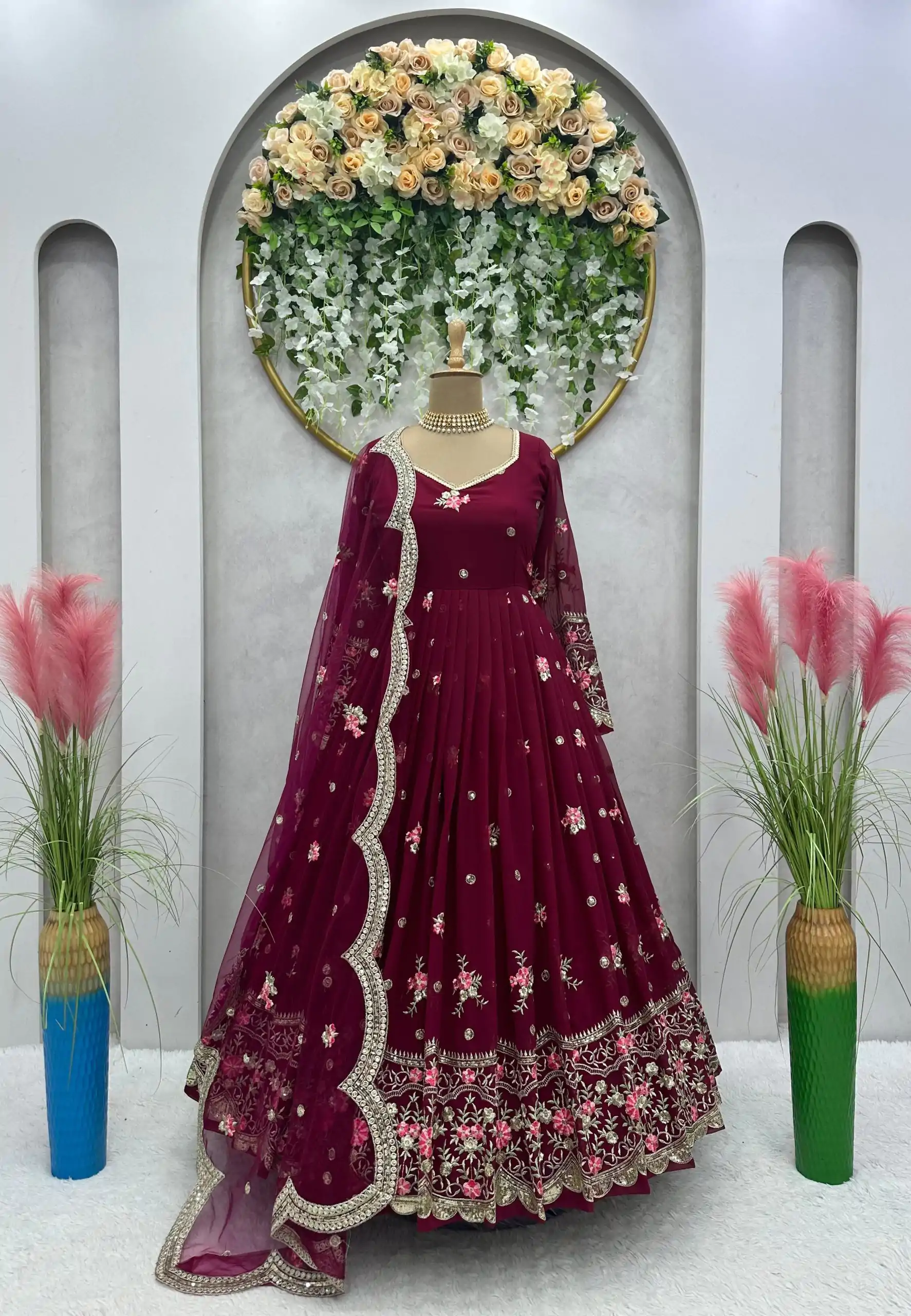 KD 1373 Red Color Georgette Thread With Sequence Salwar Suit Casual, Wedding, Party, Festive, Events Etc.4-6 Working Days@ 2049/-only | Casual Suits, Jump Suits, Salwar suit, Creative suits, Designer Suits, Palazzo Suits, Party Wear Suits, Patiala Suits, Straight Suits