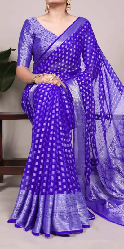 YNF 7901 Royal Blue Color Nylon Georgette Zari Weaving Work Saree Casual, Wedding, Festive, Events . Expected Delivery  4-6 Working Days @1599/- only                                                                                                                                           | Designer Sarees, Embroidered Sarees, Sarees, Bollywood Sarees, Creative Sarees, Ethnic Saree, Modern Digital sarees, Party Wear Sarees
