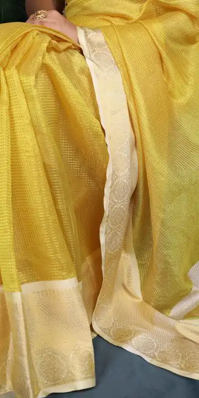 YNF 7403 Yellow Color Jacquard Chex Zari Weaving Work Saree Casual, Wedding, Festive, Events . Expected Delivery  4-6 Working Days @1499/- only                                                                                                                                             | Designer Sarees, Embroidered Sarees, Sarees, Bollywood Sarees, Creative Sarees, Ethnic Saree, Modern Digital sarees, Party Wear Sarees