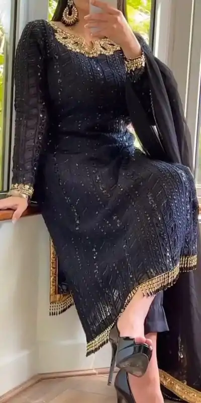 RTC 5702 Black Color Georgette Thread Sequence Work Salwar Suit Wedding, Party, Festive, Events Etc. Expected Delivery 4-6 Working Days @2099/- | Casual Suits, Jump Suits, Salwar suit, Creative suits, Designer Suits, Palazzo Suits, Party Wear Suits, Patiala Suits, Straight Suits