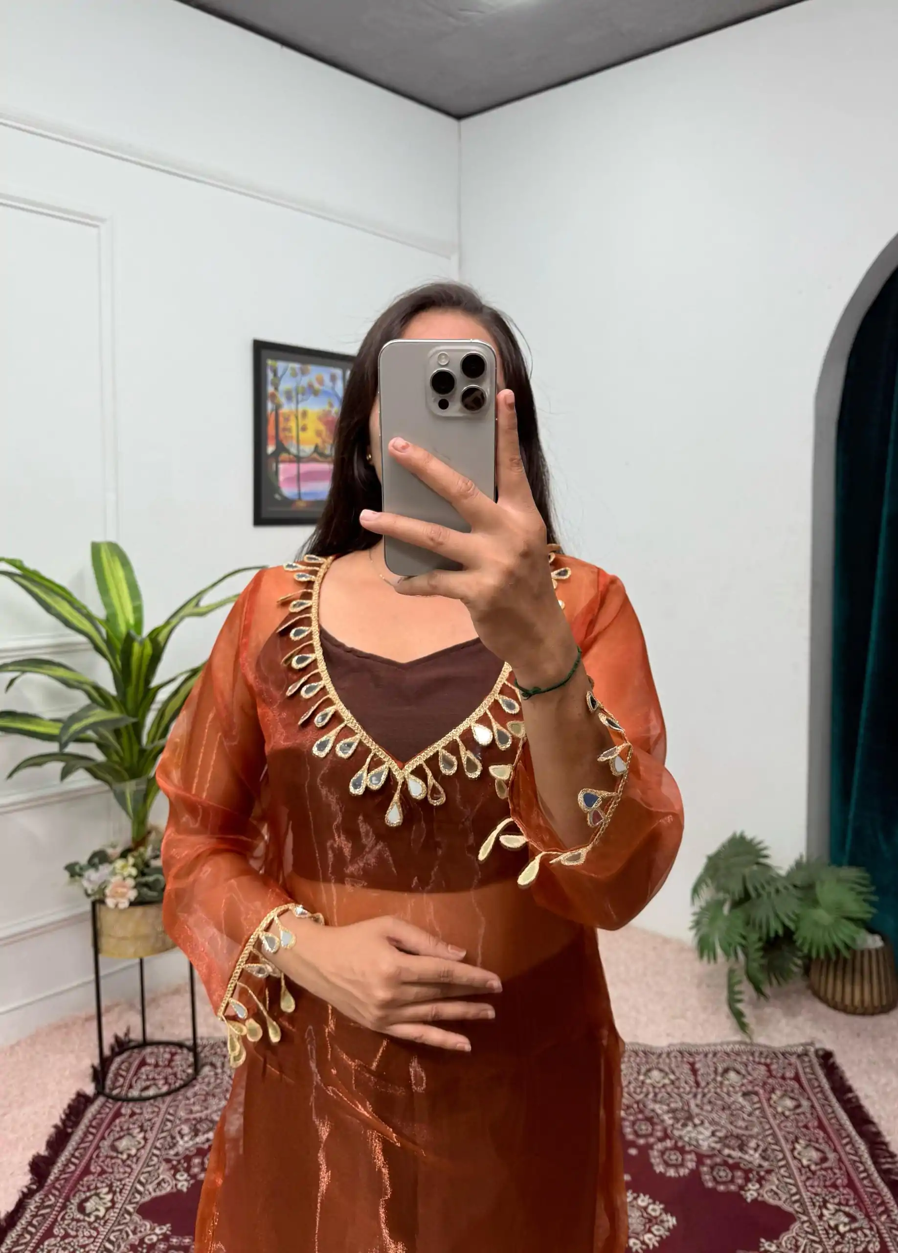 ST 1100 Brown Color Organza Mirror Lace Work Salwar Suit Casual, Wedding, Festive, Events . Expected Delivery  4-6 Working Days @1699/- only      | Casual Suits, Jump Suits, Salwar suit, Creative suits, Designer Suits, Palazzo Suits, Party Wear Suits, Patiala Suits, Straight Suits