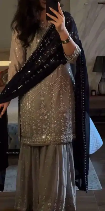 SRK 5246 Grey Color Faux Georgette Embroidery Sequence Beads Work Salwar Suit Casual, Wedding, Party, Festive, Events Etc.4-6 Working Days@ 2099/-only | Casual Suits, Jump Suits, Salwar suit, Creative suits, Designer Suits, Palazzo Suits, Party Wear Suits, Patiala Suits, Straight Suits