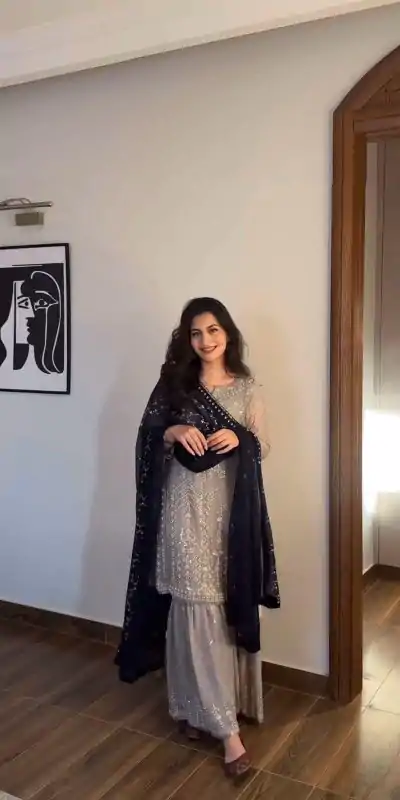 SRK 5246 Grey Color Faux Georgette Embroidery Sequence Beads Work Salwar Suit Casual, Wedding, Party, Festive, Events Etc.4-6 Working Days@ 2099/-only | Casual Suits, Jump Suits, Salwar suit, Creative suits, Designer Suits, Palazzo Suits, Party Wear Suits, Patiala Suits, Straight Suits