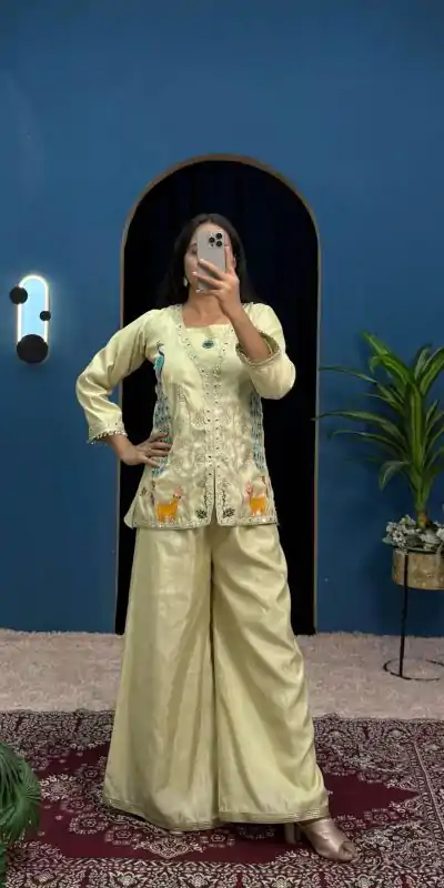 ST 1095 Light Pista Color Shimmer Embroidery Moti With Mirror Salwar Suit Casual, Wedding, Party, Festive, Events Etc.4-6 Working Days@ 1899/-only | Casual Suits, Jump Suits, Salwar suit, Creative suits, Designer Suits, Palazzo Suits, Party Wear Suits, Patiala Suits, Straight Suits
