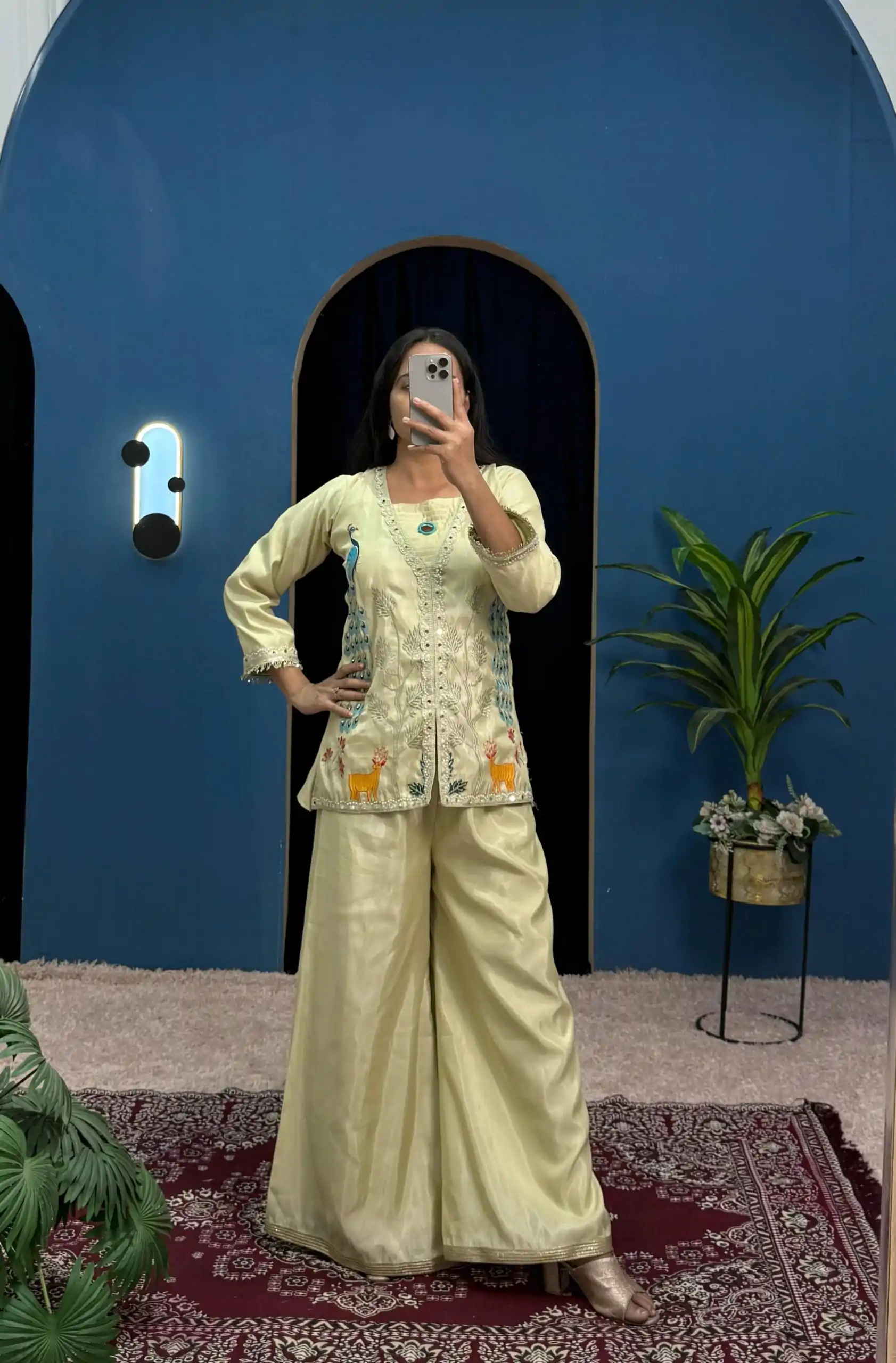 ST 1095 Light Pista Color Shimmer Embroidery Moti With Mirror Salwar Suit Casual, Wedding, Party, Festive, Events Etc.4-6 Working Days@ 1899/-only | Casual Suits, Jump Suits, Salwar suit, Creative suits, Designer Suits, Palazzo Suits, Party Wear Suits, Patiala Suits, Straight Suits