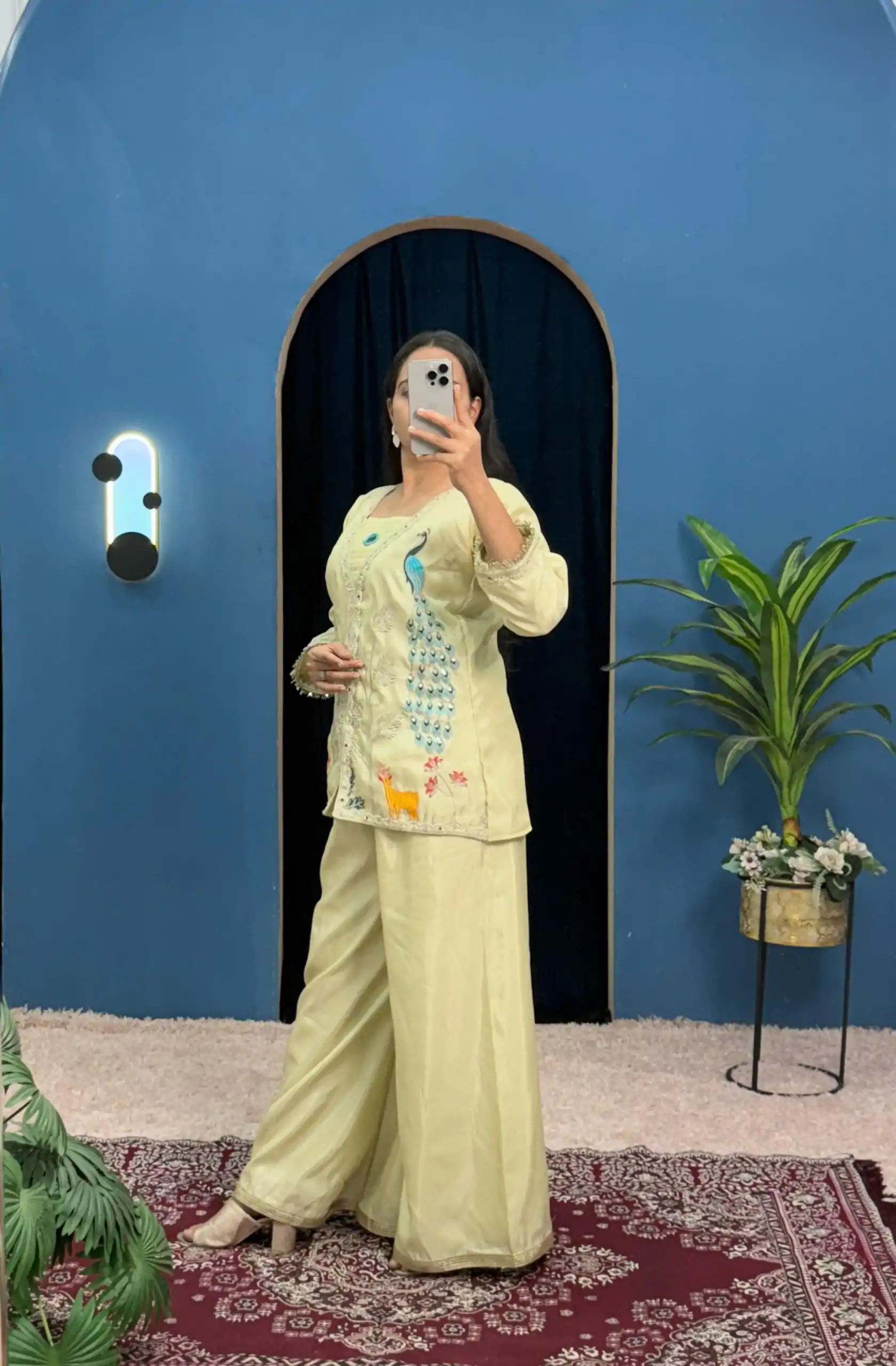 ST 1095 Light Pista Color Shimmer Embroidery Moti With Mirror Salwar Suit Casual, Wedding, Party, Festive, Events Etc.4-6 Working Days@ 1899/-only | Casual Suits, Jump Suits, Salwar suit, Creative suits, Designer Suits, Palazzo Suits, Party Wear Suits, Patiala Suits, Straight Suits