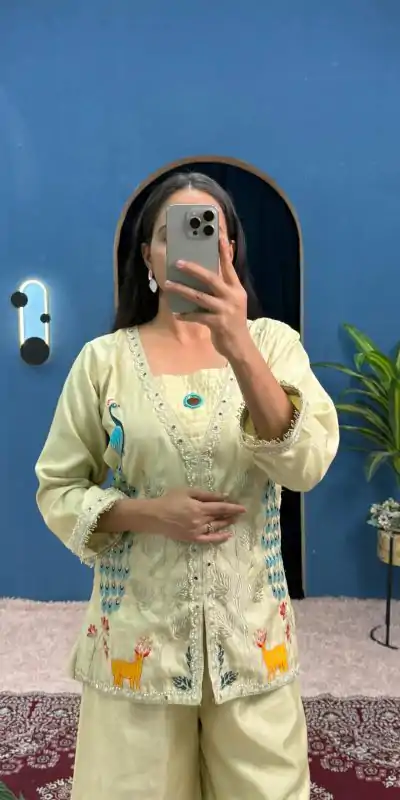 ST 1095 Light Pista Color Shimmer Embroidery Moti With Mirror Salwar Suit Casual, Wedding, Party, Festive, Events Etc.4-6 Working Days@ 1899/-only | Casual Suits, Jump Suits, Salwar suit, Creative suits, Designer Suits, Palazzo Suits, Party Wear Suits, Patiala Suits, Straight Suits