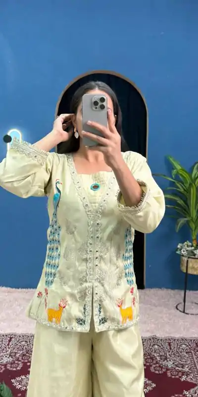 ST 1095 Light Pista Color Shimmer Embroidery Moti With Mirror Salwar Suit Casual, Wedding, Party, Festive, Events Etc.4-6 Working Days@ 1899/-only | Casual Suits, Jump Suits, Salwar suit, Creative suits, Designer Suits, Palazzo Suits, Party Wear Suits, Patiala Suits, Straight Suits