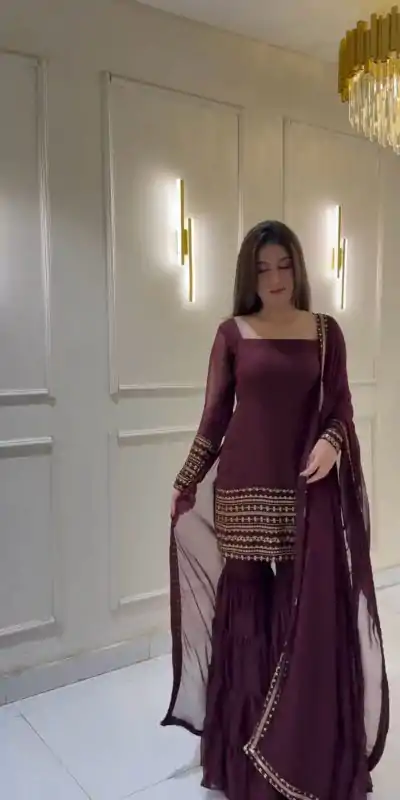 ZF 413 Wine Color Georgette Embroidery Sequence Work Salwar Suit Casual, Wedding, Festive, Events . Expected Delivery  4-6 Working Days @1899/- only      | Casual Suits, Jump Suits, Salwar suit, Creative suits, Designer Suits, Palazzo Suits, Party Wear Suits, Patiala Suits, Straight Suits