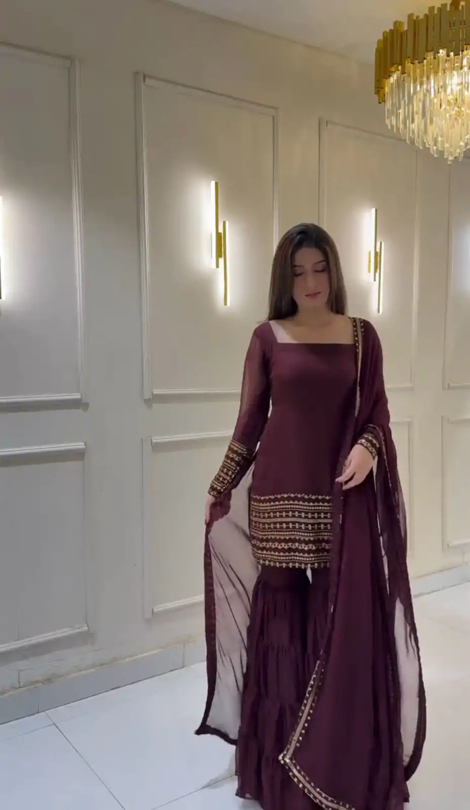 ZF 413 Wine Color Georgette Embroidery Sequence Work Salwar Suit Casual, Wedding, Festive, Events . Expected Delivery  4-6 Working Days @1899/- only      | Casual Suits, Jump Suits, Salwar suit, Creative suits, Designer Suits, Palazzo Suits, Party Wear Suits, Patiala Suits, Straight Suits