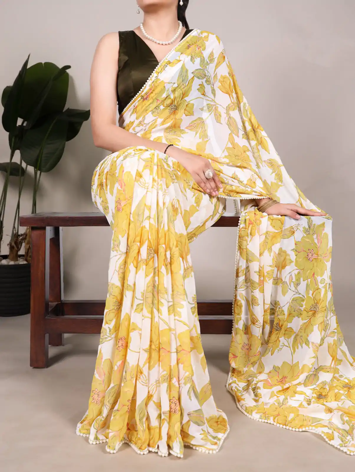 YNF 7006 Yellow Color Weightless Marble Floral Print Pearl Lace Border Saree , Wedding, Festive, Events . Expected Delivery  4-6 Working Days @1599/- only                                                                                                                                             | Designer Sarees, Embroidered Sarees, Sarees, Bollywood Sarees, Creative Sarees, Ethnic Saree, Modern Digital sarees, Party Wear Sarees
