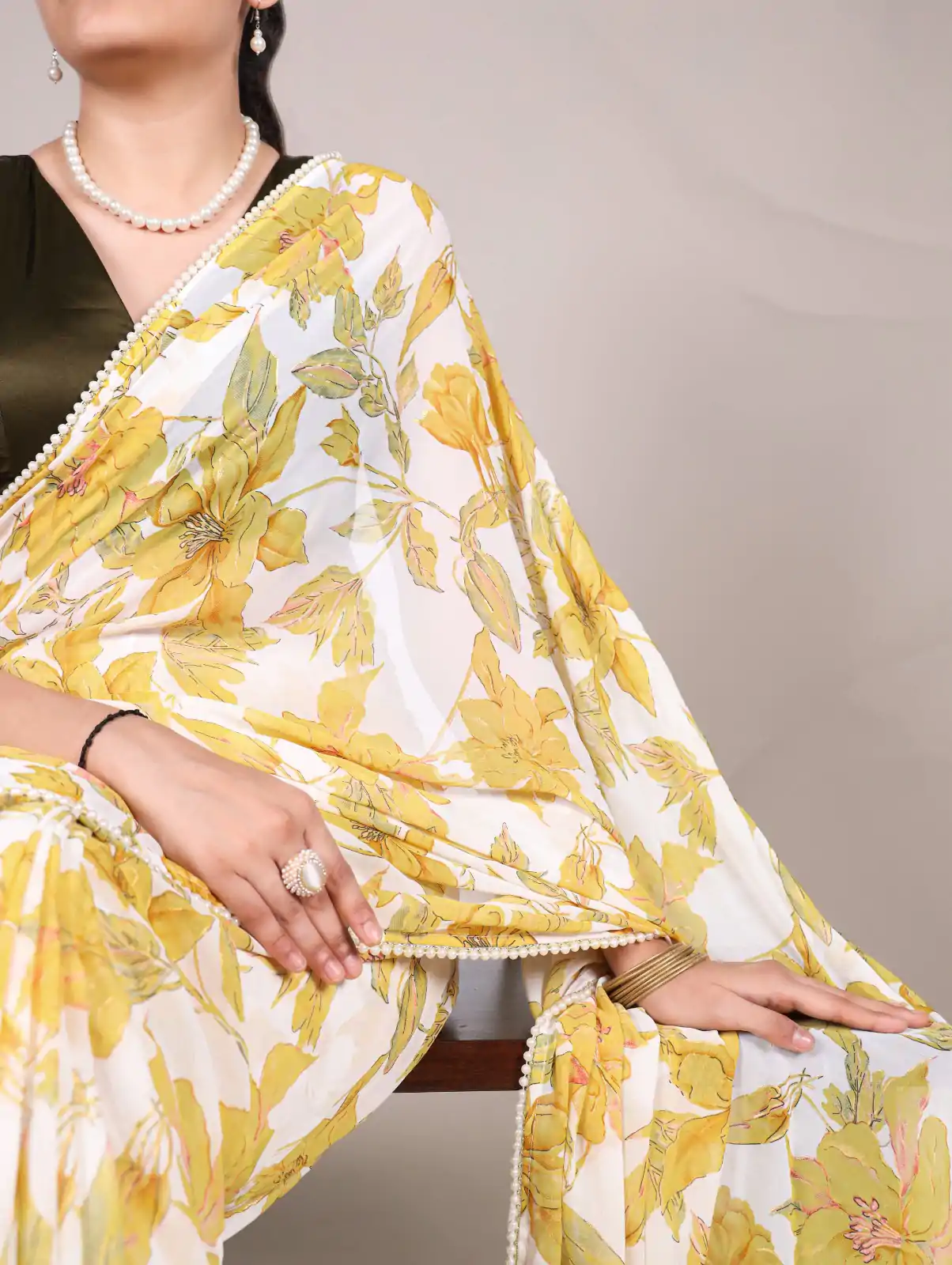 YNF 7006 Yellow Color Weightless Marble Floral Print Pearl Lace Border Saree , Wedding, Festive, Events . Expected Delivery  4-6 Working Days @1599/- only                                                                                                                                             | Designer Sarees, Embroidered Sarees, Sarees, Bollywood Sarees, Creative Sarees, Ethnic Saree, Modern Digital sarees, Party Wear Sarees