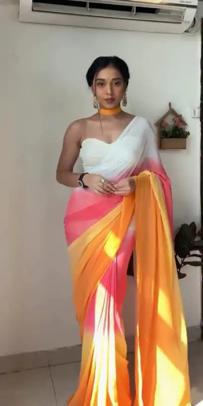 SC 234 Multi Color Soft Georgette Silk Ready To Wear Saree Casual, Wedding, Festive, Events . Expected Delivery  4-6 Working Days @1549/- only                                                                                                                                             | Designer Sarees, Embroidered Sarees, Sarees, Bollywood Sarees, Creative Sarees, Ethnic Saree, Modern Digital sarees, Party Wear Sarees