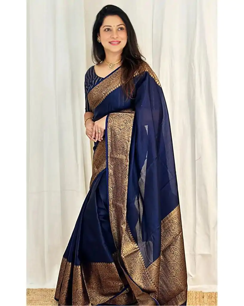 KP 3042 Navy Blue Color Soft Litchi Silk Jacquard Work Saree Casual, Wedding, Festive, Events . Expected Delivery  4-6 Working Days @1349/- only                                                                                                                                           | Designer Sarees, Embroidered Sarees, Sarees, Bollywood Sarees, Creative Sarees, Ethnic Saree, Modern Digital sarees, Party Wear Sarees