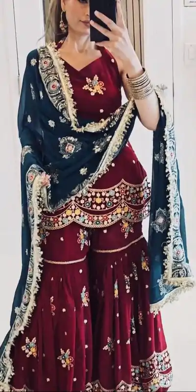NSR 844 Red Color Georgette Sequence Work Salwar Suit Casual, Wedding, Festive, Events . Expected Delivery  4-6 Working Days @2199/- only      | Casual Suits, Jump Suits, Salwar suit, Creative suits, Designer Suits, Palazzo Suits, Party Wear Suits, Patiala Suits, Straight Suits