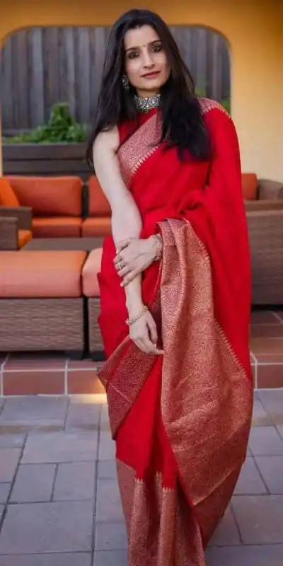 KP 3042 Red Color Soft Litchi Silk Jacquard Work Saree Casual, Wedding, Festive, Events . Expected Delivery  4-6 Working Days @1349/- only                                                                                                                                           | Designer Sarees, Embroidered Sarees, Sarees, Bollywood Sarees, Creative Sarees, Ethnic Saree, Modern Digital sarees, Party Wear Sarees