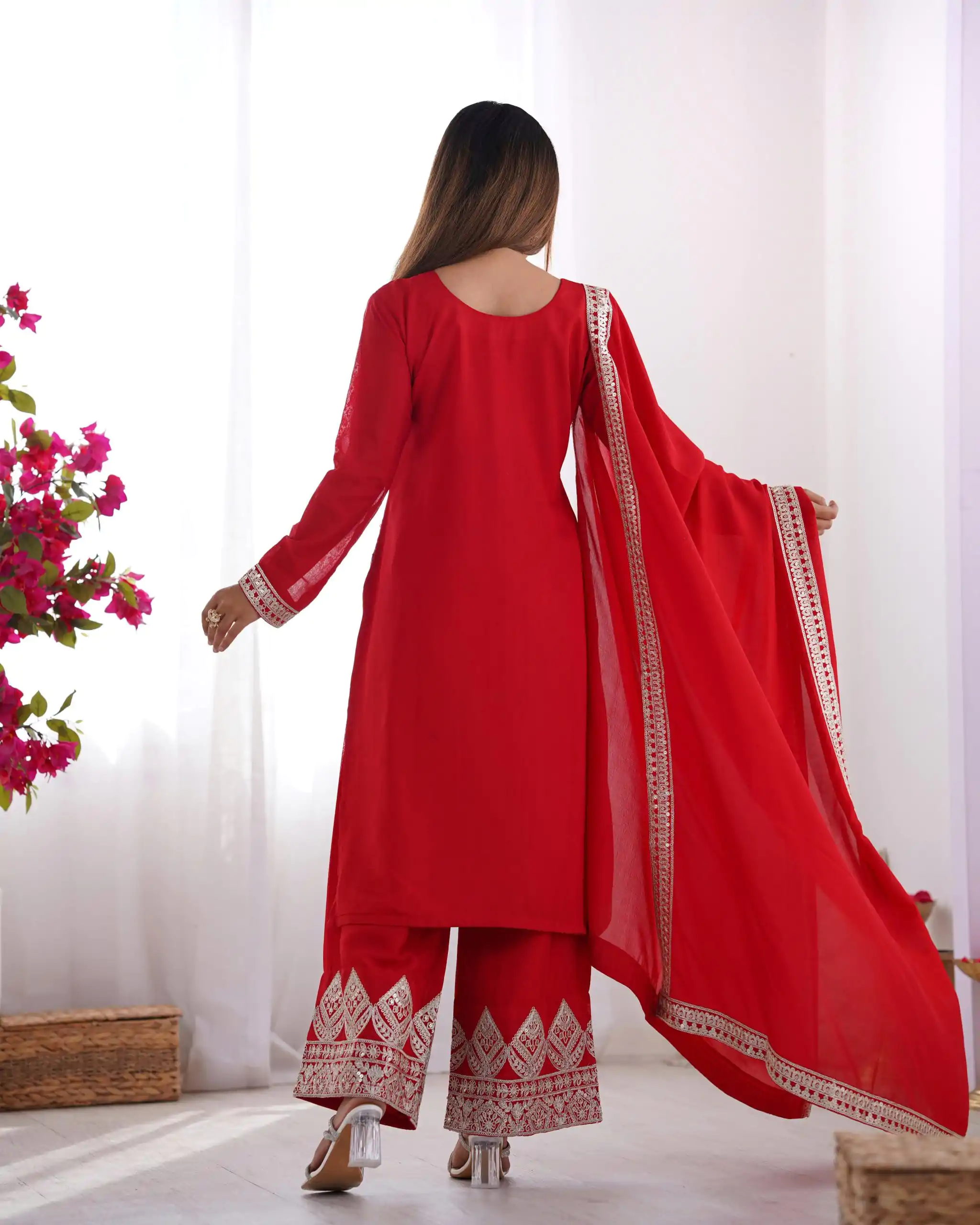 KB 280 Red Color Vichitra Silk Embroidery Sequence Salwar Suit Casual, Wedding, Party, Festive, Events Etc.4-6 Working Days@ 1969/-only | Casual Suits, Jump Suits, Salwar suit, Creative suits, Designer Suits, Palazzo Suits, Party Wear Suits, Patiala Suits, Straight Suits