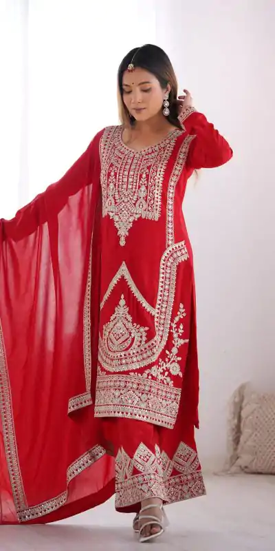KB 280 Red Color Vichitra Silk Embroidery Sequence Salwar Suit Casual, Wedding, Party, Festive, Events Etc.4-6 Working Days@ 1969/-only | Casual Suits, Jump Suits, Salwar suit, Creative suits, Designer Suits, Palazzo Suits, Party Wear Suits, Patiala Suits, Straight Suits