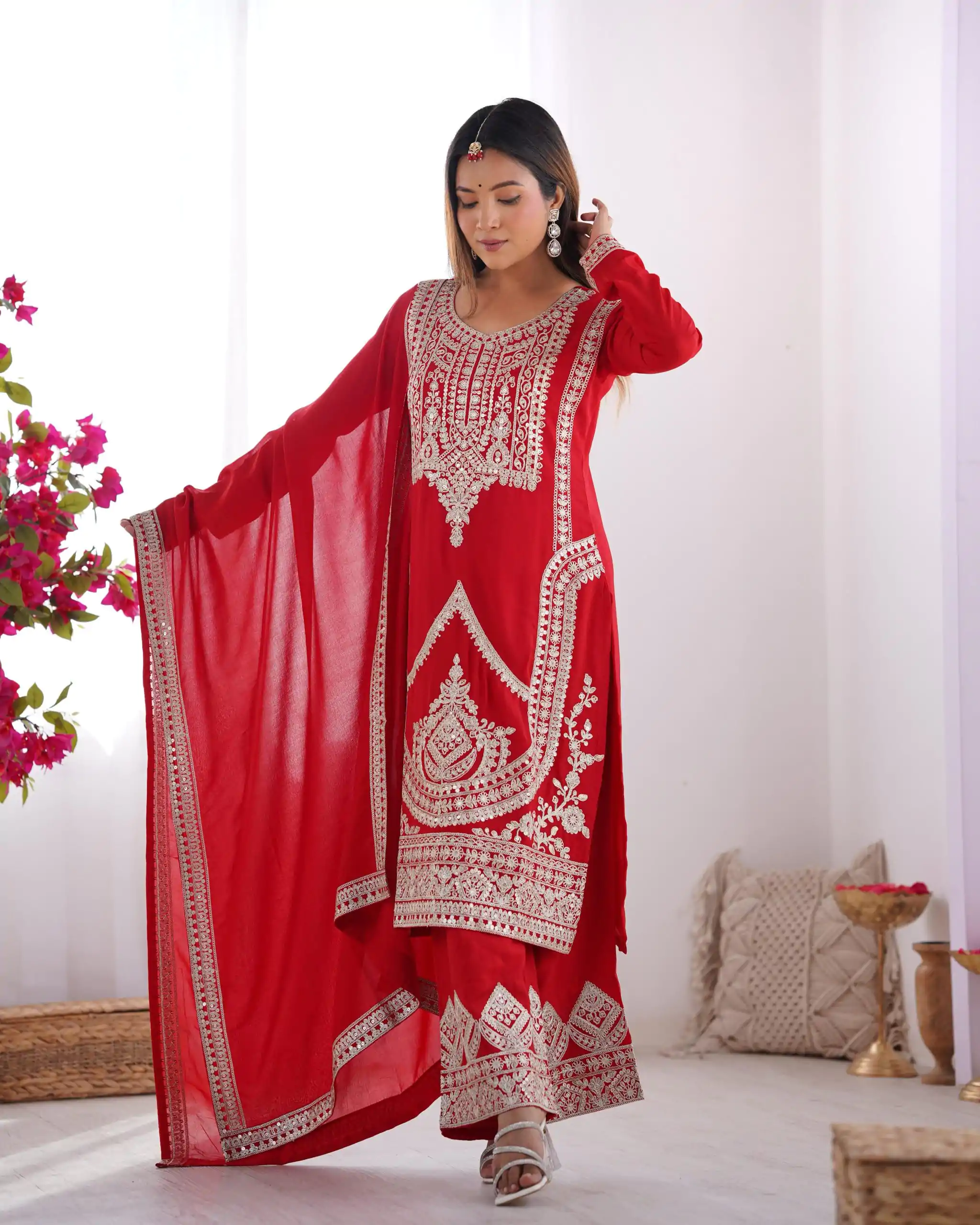 KB 280 Red Color Vichitra Silk Embroidery Sequence Salwar Suit Casual, Wedding, Party, Festive, Events Etc.4-6 Working Days@ 1969/-only | Casual Suits, Jump Suits, Salwar suit, Creative suits, Designer Suits, Palazzo Suits, Party Wear Suits, Patiala Suits, Straight Suits