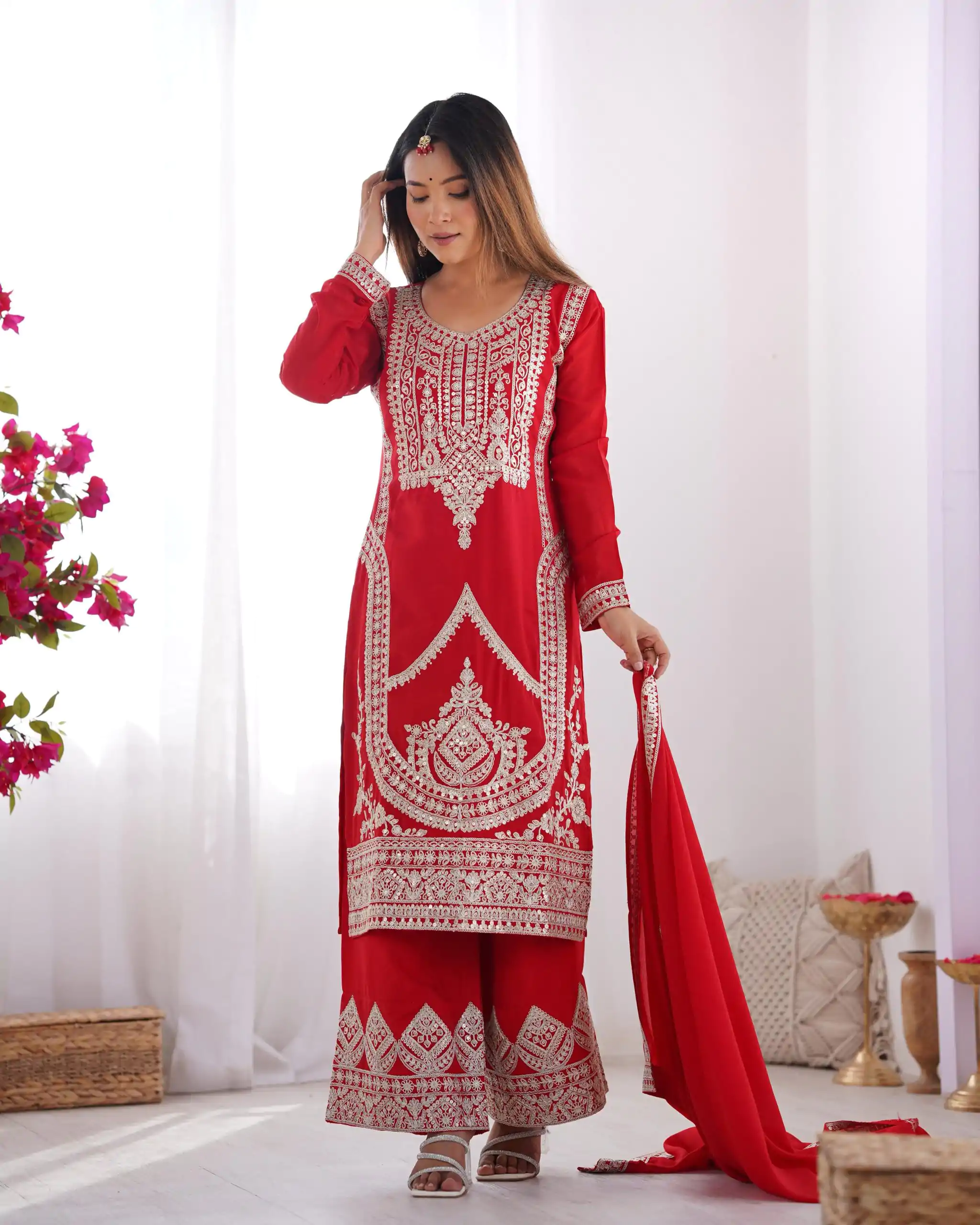 KB 280 Red Color Vichitra Silk Embroidery Sequence Salwar Suit Casual, Wedding, Party, Festive, Events Etc.4-6 Working Days@ 1969/-only | Casual Suits, Jump Suits, Salwar suit, Creative suits, Designer Suits, Palazzo Suits, Party Wear Suits, Patiala Suits, Straight Suits