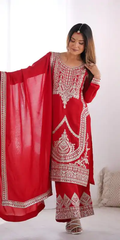 KB 280 Red Color Vichitra Silk Embroidery Sequence Salwar Suit Casual, Wedding, Party, Festive, Events Etc.4-6 Working Days@ 1969/-only | Casual Suits, Jump Suits, Salwar suit, Creative suits, Designer Suits, Palazzo Suits, Party Wear Suits, Patiala Suits, Straight Suits