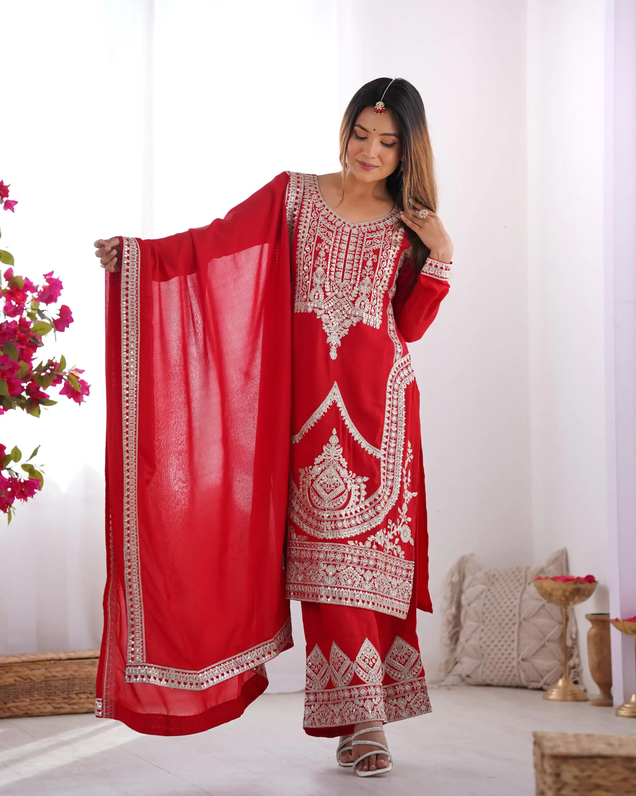 KB 280 Red Color Vichitra Silk Embroidery Sequence Salwar Suit Casual, Wedding, Party, Festive, Events Etc.4-6 Working Days@ 1969/-only | Casual Suits, Jump Suits, Salwar suit, Creative suits, Designer Suits, Palazzo Suits, Party Wear Suits, Patiala Suits, Straight Suits