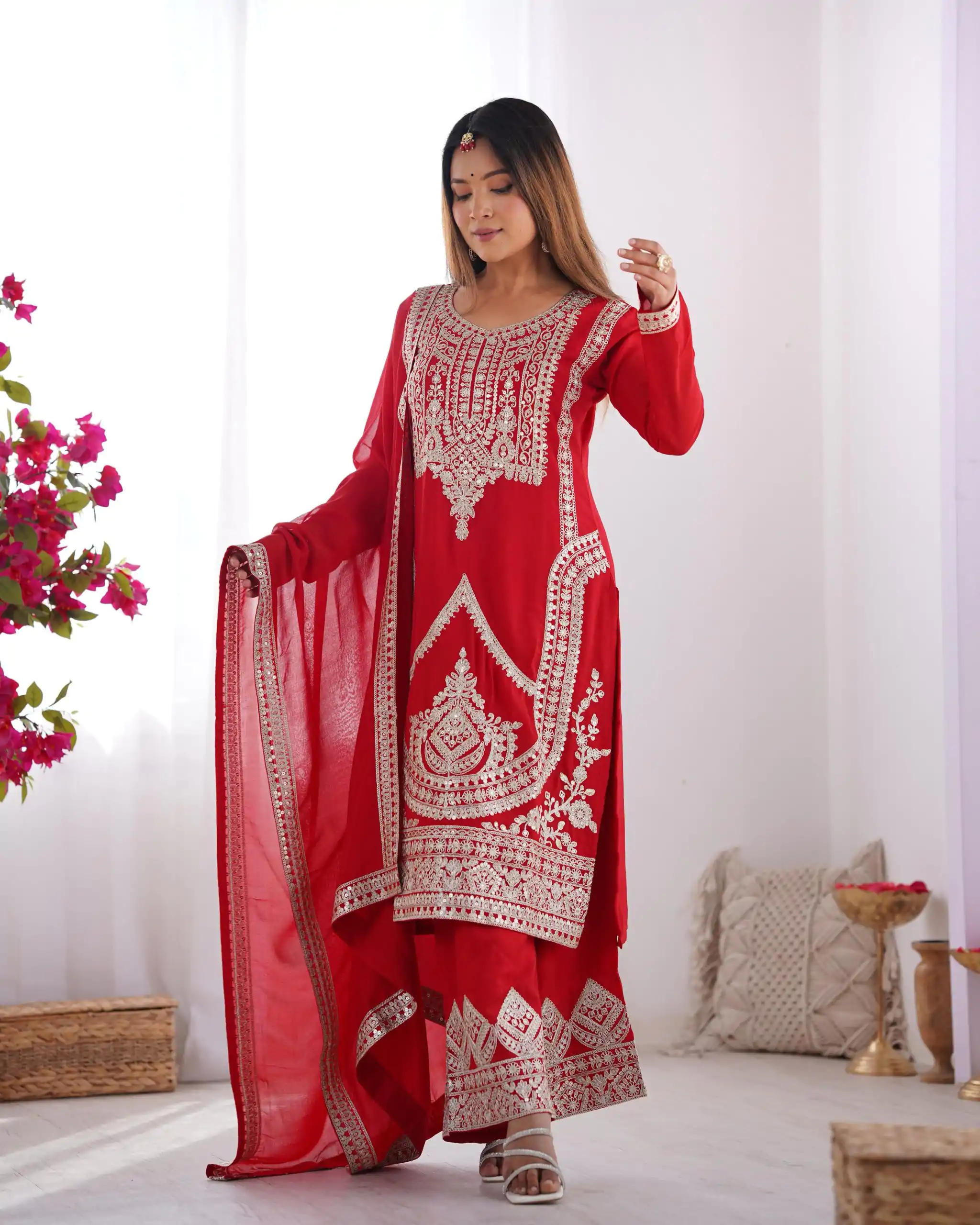 KB 280 Red Color Vichitra Silk Embroidery Sequence Salwar Suit Casual, Wedding, Party, Festive, Events Etc.4-6 Working Days@ 1969/-only | Casual Suits, Jump Suits, Salwar suit, Creative suits, Designer Suits, Palazzo Suits, Party Wear Suits, Patiala Suits, Straight Suits
