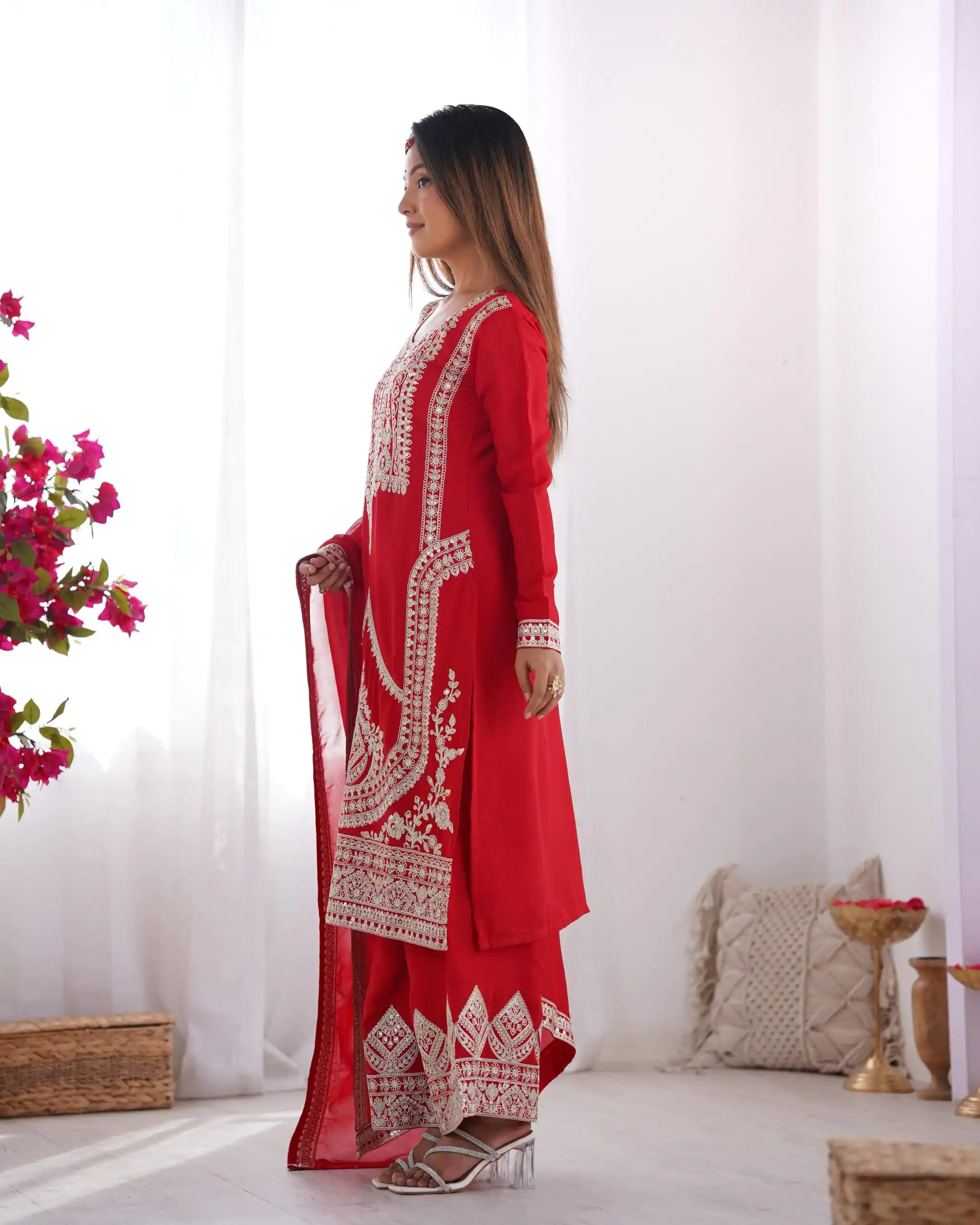 KB 280 Red Color Vichitra Silk Embroidery Sequence Salwar Suit Casual, Wedding, Party, Festive, Events Etc.4-6 Working Days@ 1969/-only | Casual Suits, Jump Suits, Salwar suit, Creative suits, Designer Suits, Palazzo Suits, Party Wear Suits, Patiala Suits, Straight Suits