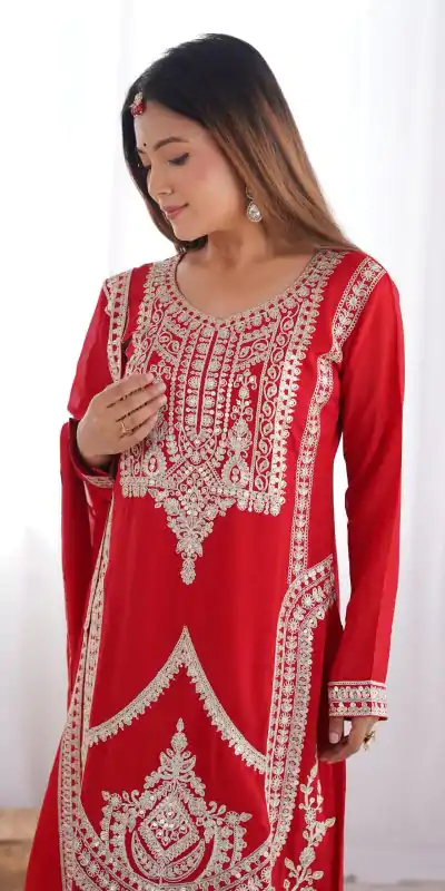 KB 280 Red Color Vichitra Silk Embroidery Sequence Salwar Suit Casual, Wedding, Party, Festive, Events Etc.4-6 Working Days@ 1969/-only | Casual Suits, Jump Suits, Salwar suit, Creative suits, Designer Suits, Palazzo Suits, Party Wear Suits, Patiala Suits, Straight Suits