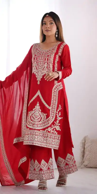 KB 280 Red Color Vichitra Silk Embroidery Sequence Salwar Suit Casual, Wedding, Party, Festive, Events Etc.4-6 Working Days@ 1969/-only | Casual Suits, Jump Suits, Salwar suit, Creative suits, Designer Suits, Palazzo Suits, Party Wear Suits, Patiala Suits, Straight Suits