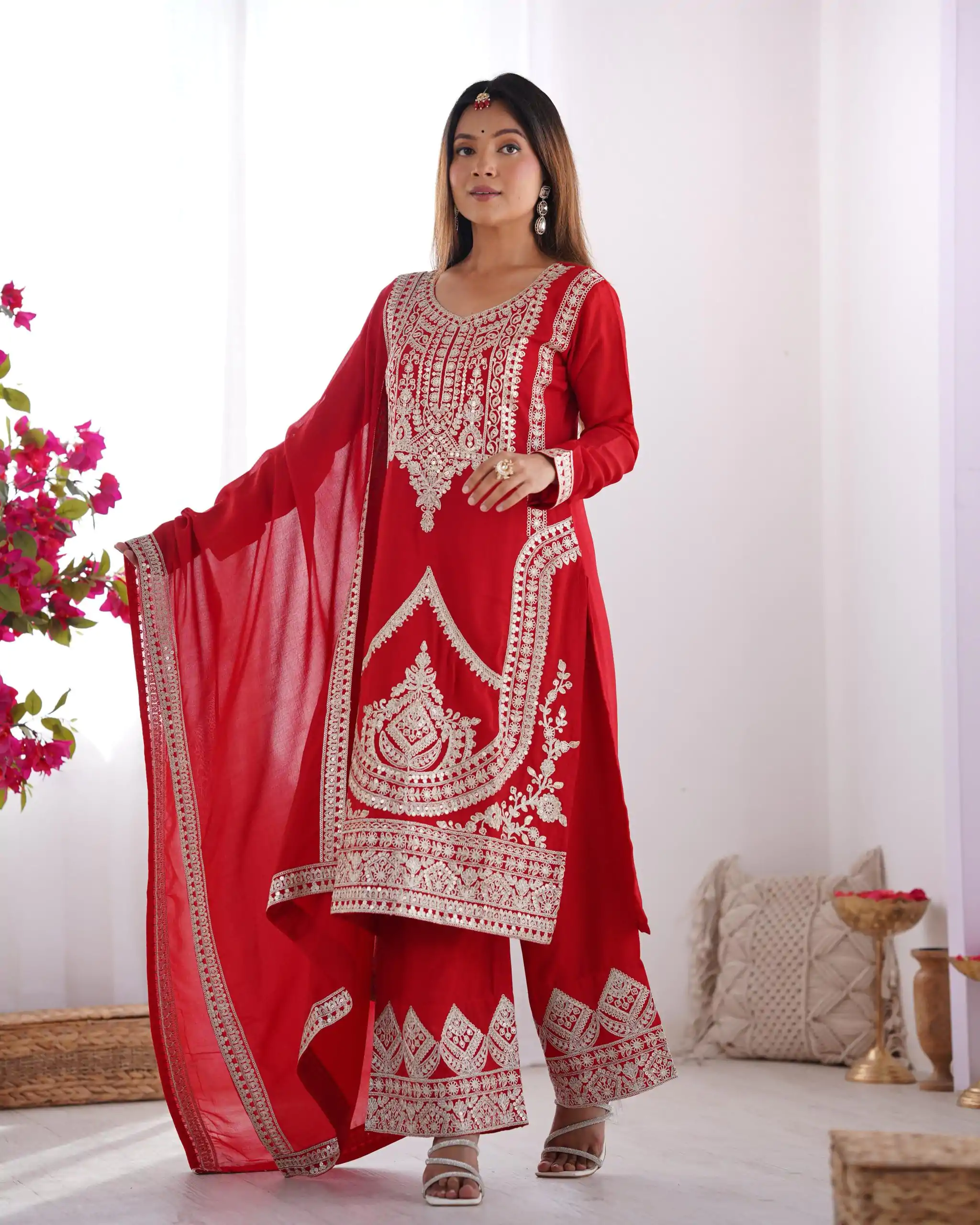 KB 280 Red Color Vichitra Silk Embroidery Sequence Salwar Suit Casual, Wedding, Party, Festive, Events Etc.4-6 Working Days@ 1969/-only | Casual Suits, Jump Suits, Salwar suit, Creative suits, Designer Suits, Palazzo Suits, Party Wear Suits, Patiala Suits, Straight Suits