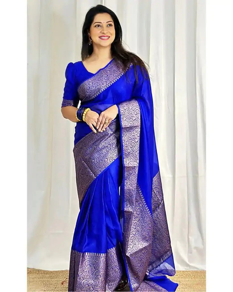 KP 3042 Royal Blue Color Soft Litchi Silk Jacquard Work Saree Casual, Wedding, Festive, Events . Expected Delivery  4-6 Working Days @1349/- only                                                                                                                                           | Designer Sarees, Embroidered Sarees, Sarees, Bollywood Sarees, Creative Sarees, Ethnic Saree, Modern Digital sarees, Party Wear Sarees