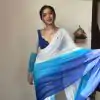 Perfect White And Blue Color Soft Georgette Silk Ready To Wear Saree