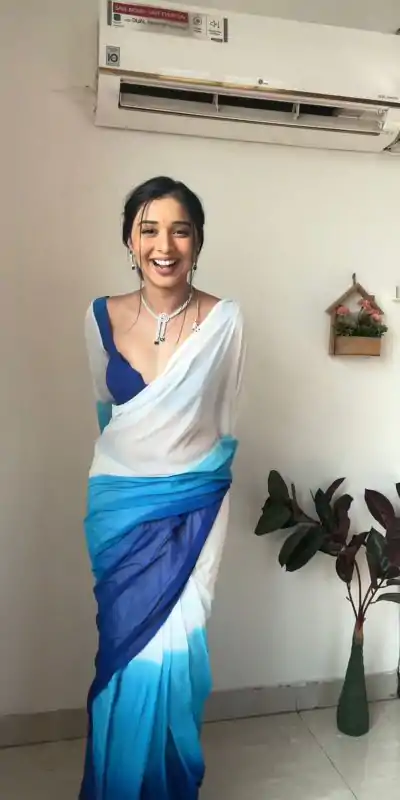 SC 230 White And Blue Color Soft Georgette Silk Ready To Wear Saree Casual, Wedding, Festive, Events . Expected Delivery  4-6 Working Days @1549/- only                                                                                                                                             | Designer Sarees, Embroidered Sarees, Sarees, Bollywood Sarees, Creative Sarees, Ethnic Saree, Modern Digital sarees, Party Wear Sarees