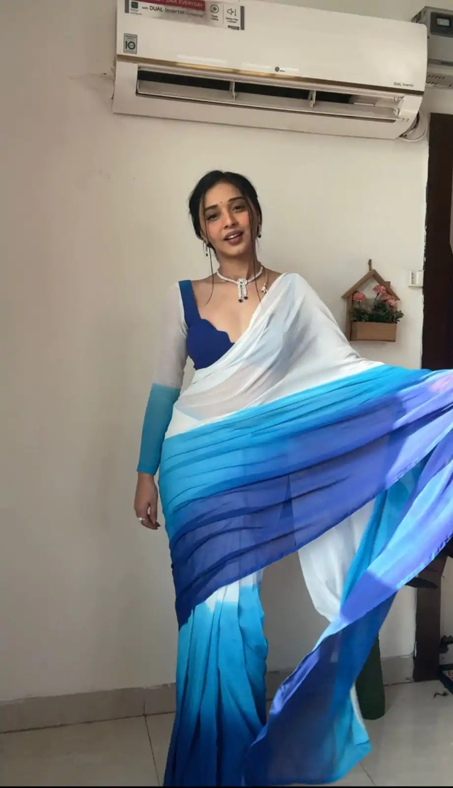 SC 230 White And Blue Color Soft Georgette Silk Ready To Wear Saree Casual, Wedding, Festive, Events . Expected Delivery  4-6 Working Days @1549/- only                                                                                                                                             | Designer Sarees, Embroidered Sarees, Sarees, Bollywood Sarees, Creative Sarees, Ethnic Saree, Modern Digital sarees, Party Wear Sarees