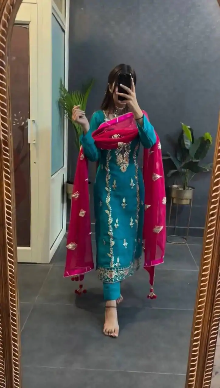 SR 1662 Blue Color Chinon Silk Sequence Work Salwar Suit Casual, Wedding, Festive, Events . Expected Delivery  4-6 Working Days @1799/- only      | Casual Suits, Jump Suits, Salwar suit, Creative suits, Designer Suits, Palazzo Suits, Party Wear Suits, Patiala Suits, Straight Suits