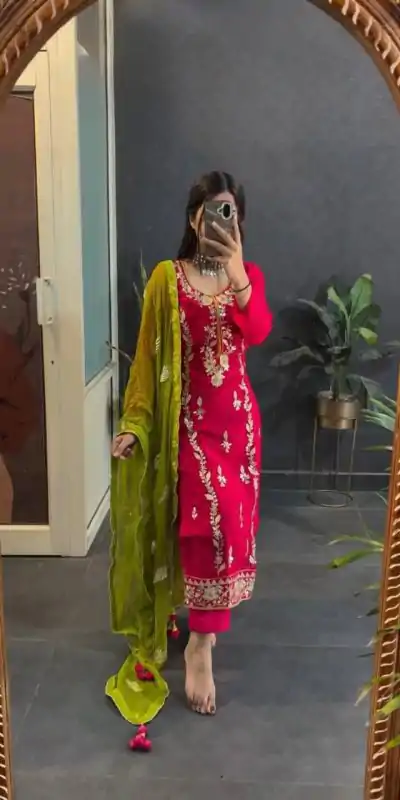 SR 1662 Red Color Chinon Silk Sequence Work Salwar Suit Casual, Wedding, Festive, Events . Expected Delivery  4-6 Working Days @1799/- only      | Casual Suits, Jump Suits, Salwar suit, Creative suits, Designer Suits, Palazzo Suits, Party Wear Suits, Patiala Suits, Straight Suits