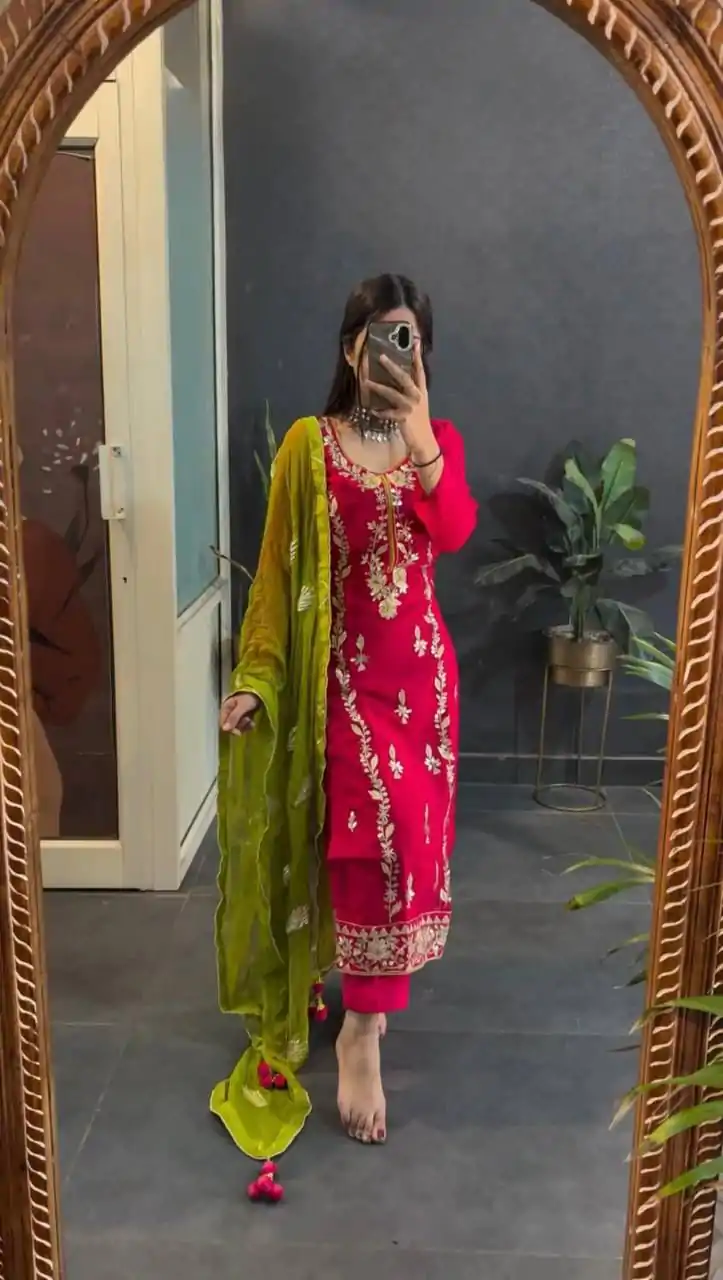 SR 1662 Red Color Chinon Silk Sequence Work Salwar Suit Casual, Wedding, Festive, Events . Expected Delivery  4-6 Working Days @1799/- only      | Casual Suits, Jump Suits, Salwar suit, Creative suits, Designer Suits, Palazzo Suits, Party Wear Suits, Patiala Suits, Straight Suits