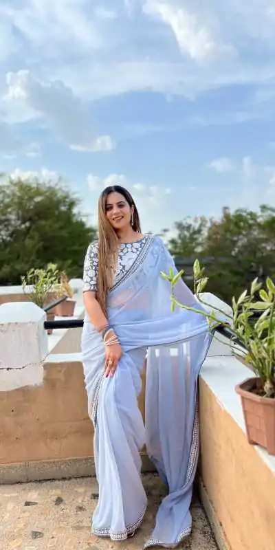 JR 572 Light Purple Color Georgette Embroidery Work Lace Saree Casual, Wedding, Festive, Events . Expected Delivery  4-6 Working Days @1549/- only                                                                                                                                             | Designer Sarees, Embroidered Sarees, Sarees, Bollywood Sarees, Creative Sarees, Ethnic Saree, Modern Digital sarees, Party Wear Sarees