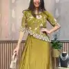 Pretty Mehndi Color Chinon Sequence Work Skirt Suit