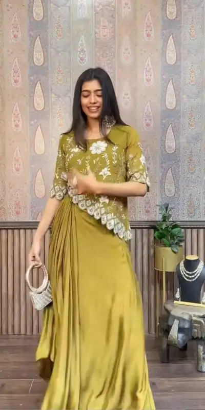 LG 1937 Mehndi Color Chinon Sequence Work Skirt Suit Casual, Wedding, Festive, Events . Expected Delivery  4-6 Working Days @1999/- only      | Casual Suits, Jump Suits, Salwar suit, Creative suits, Designer Suits, Palazzo Suits, Party Wear Suits, Patiala Suits, Straight Suits