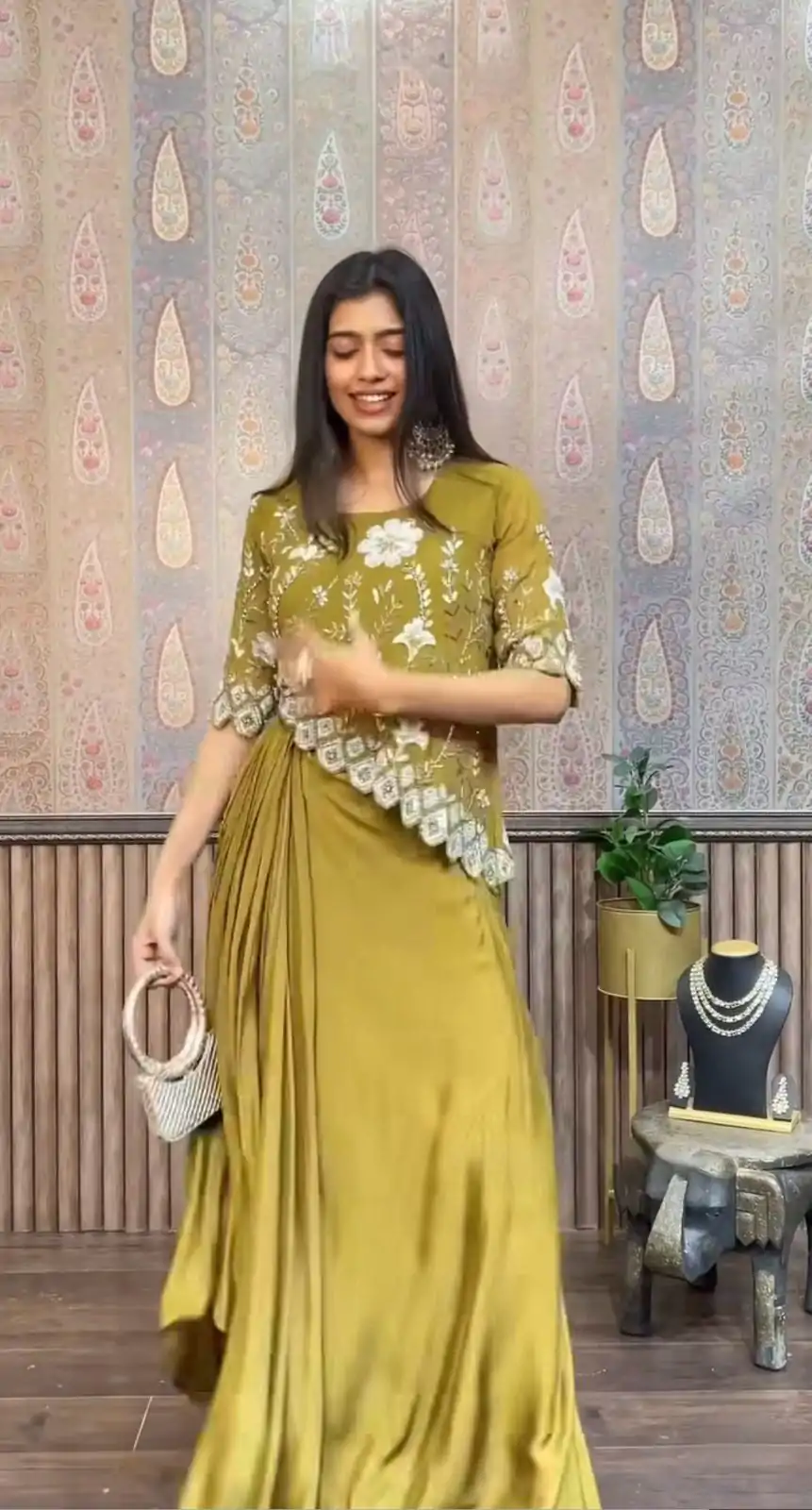 LG 1937 Mehndi Color Chinon Sequence Work Skirt Suit Casual, Wedding, Festive, Events . Expected Delivery  4-6 Working Days @1999/- only      | Casual Suits, Jump Suits, Salwar suit, Creative suits, Designer Suits, Palazzo Suits, Party Wear Suits, Patiala Suits, Straight Suits