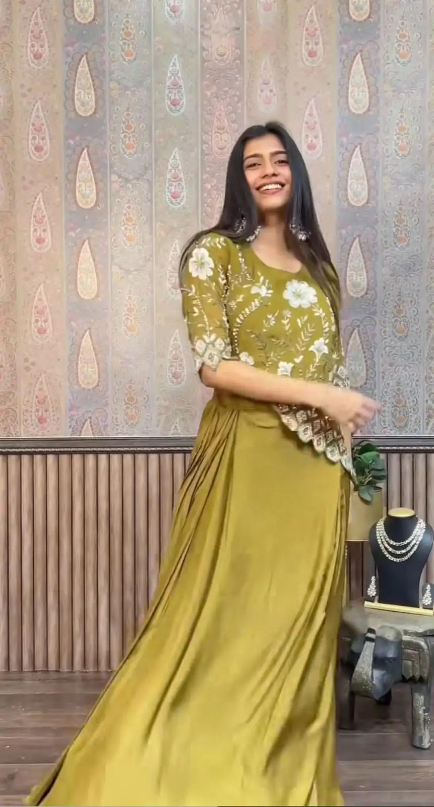 LG 1937 Mehndi Color Chinon Sequence Work Skirt Suit Casual, Wedding, Festive, Events . Expected Delivery  4-6 Working Days @1999/- only      | Casual Suits, Jump Suits, Salwar suit, Creative suits, Designer Suits, Palazzo Suits, Party Wear Suits, Patiala Suits, Straight Suits