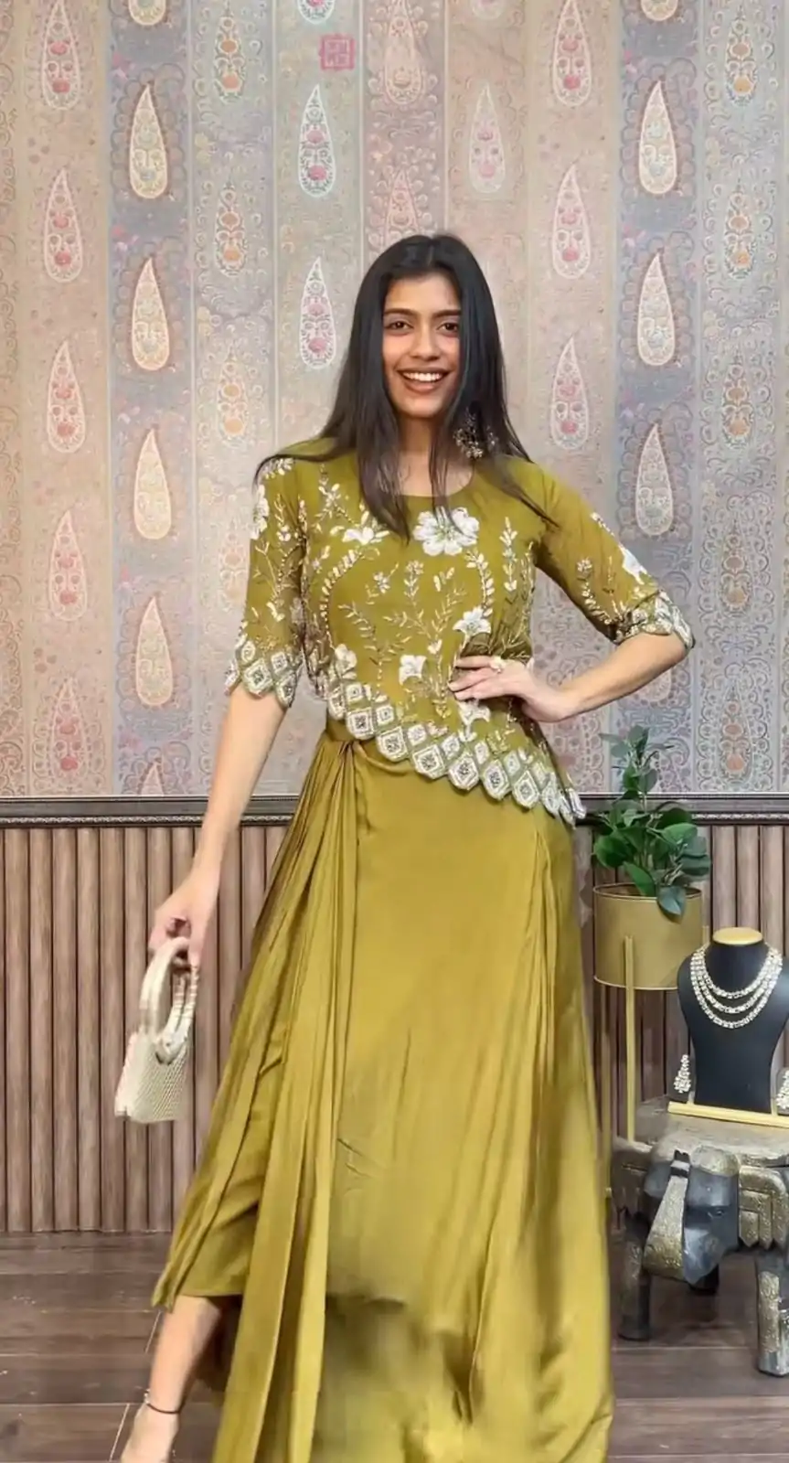 LG 1937 Mehndi Color Chinon Sequence Work Skirt Suit Casual, Wedding, Festive, Events . Expected Delivery  4-6 Working Days @1999/- only      | Casual Suits, Jump Suits, Salwar suit, Creative suits, Designer Suits, Palazzo Suits, Party Wear Suits, Patiala Suits, Straight Suits