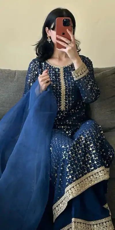 RTC 5850 Navy Blue Color Foix Georgette Thread With Sequence Salwar Suit Casual, Wedding, Party, Festive, Events Etc.4-6 Working Days@ 2149/-only | Casual Suits, Jump Suits, Salwar suit, Creative suits, Designer Suits, Palazzo Suits, Party Wear Suits, Patiala Suits, Straight Suits