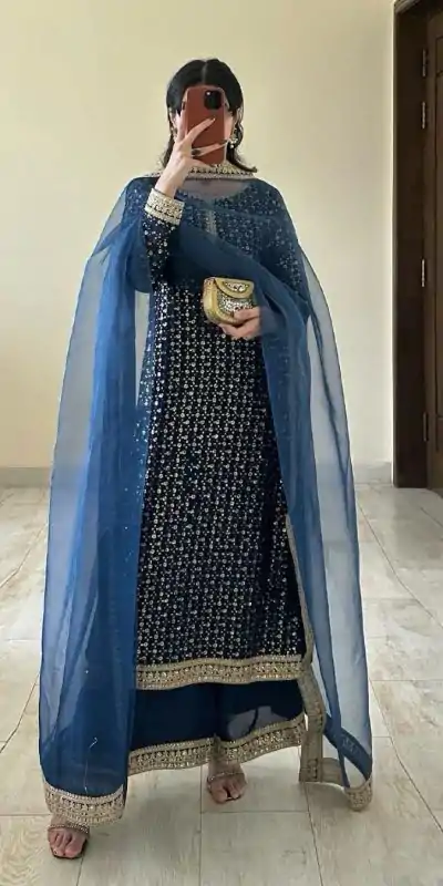 RTC 5850 Navy Blue Color Foix Georgette Thread With Sequence Salwar Suit Casual, Wedding, Party, Festive, Events Etc.4-6 Working Days@ 2149/-only | Casual Suits, Jump Suits, Salwar suit, Creative suits, Designer Suits, Palazzo Suits, Party Wear Suits, Patiala Suits, Straight Suits
