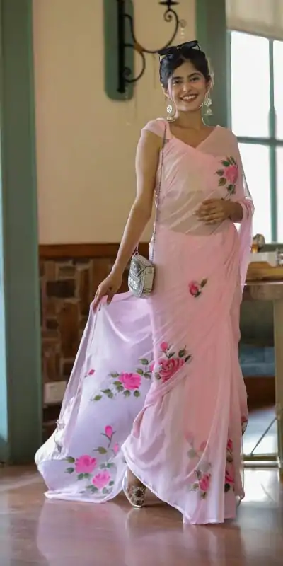 SC 405 Pink Color Soft Georgette Silk All Over Saree Casual, Wedding, Festive, Events . Expected Delivery  4-6 Working Days @1599/- only                                                                                                                                           | Designer Sarees, Embroidered Sarees, Sarees, Bollywood Sarees, Creative Sarees, Ethnic Saree, Modern Digital sarees, Party Wear Sarees